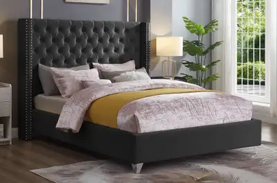 Brand new beautiful modern velvet bed frame on sale Available in grey, cream and black Double or que...