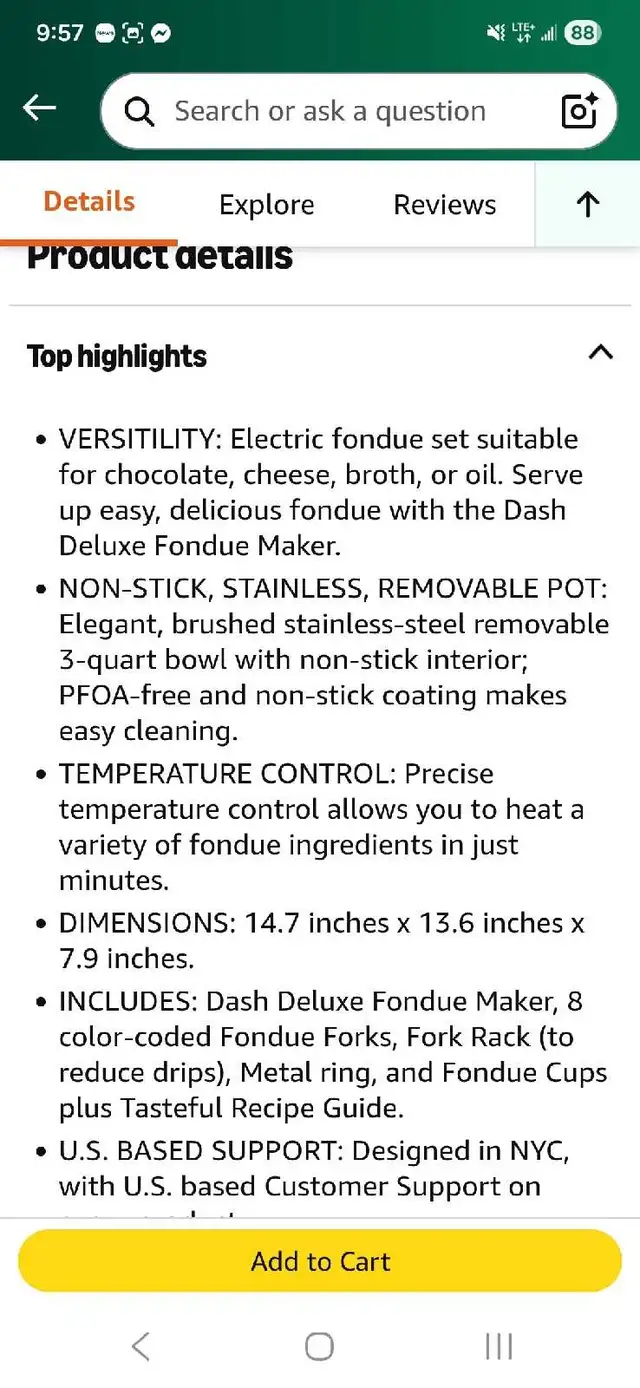 Dash electric 3-Quart fondue set558827420328273925