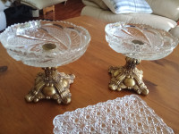 2 Crystal candy dishes & 7" square candy dish