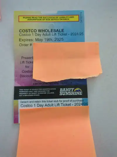 Costco 1 day adult lift ticket expires May 19 2025. Injured so can't use.