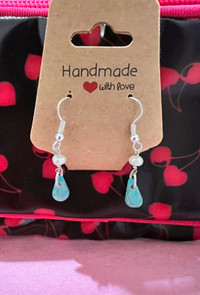 New Handmade Turquoise Freshwater Earrings in Organza bag  