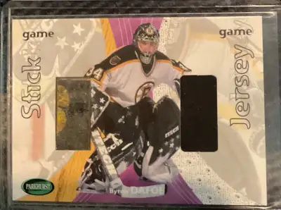 2001/02 Bruins Goalie Byron Dafoe Game Used Stick &  Jersey Card, View more