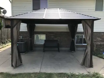 WINDSOR GAZEBO BROWN METAL HARDTOP 10’ x 12’ , 10ft x 12ft, View more