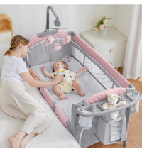 ADOVEL Baby Bassinet Bedside Crib: Pink