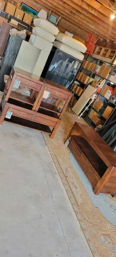 Available in very good condition this reclaimed wood 4 pc coffee table set. The console table is 63...