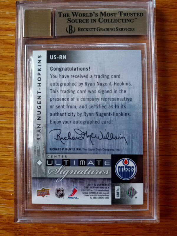 2011-12 UD ULTIMATE COLLECTION SIGNATURES RYAN NUGENT HOPKINS in Arts & Collectibles in St. Catharines - Image 3