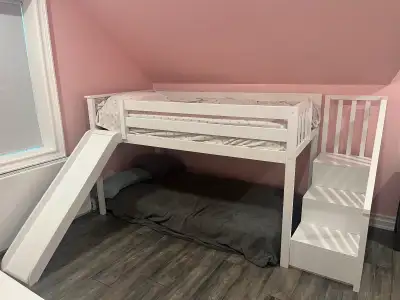 EUC bunk bed with slide- mattress included, View more