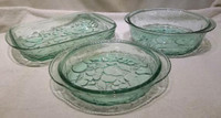 Vintage, Libbey Orchard fruit embossed, green glass, oven proof