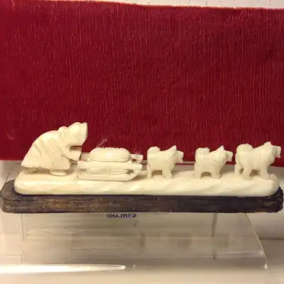 Antique Inuit Eskimo Carving of Inuit Family and Dog Sled Team Wood Base Payments: PayPal , Canada C...