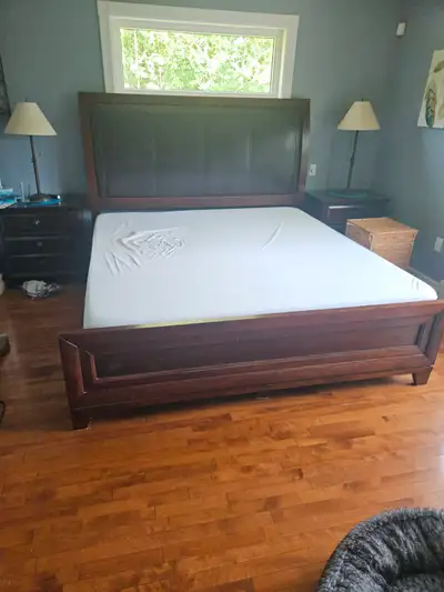 King sizebed frame with leather head board $300( not matteress), View more