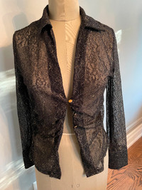 ZARA lace blouse, black with gold threads, see-through. size S