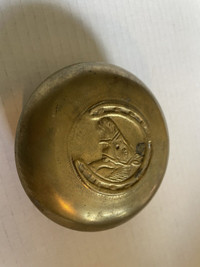 Brass bowl with lid and horse logo  