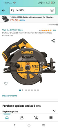 DEWALT DCS575B Flexvolt 60V Max Bare Tool Brushless Circular Saw