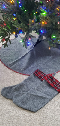 Christmas tree skirt and matching stockings