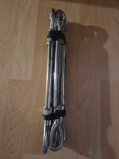 4 stainless steel heavy duty turnbuckes for strapping boats, campers to trucks or any application .e...
