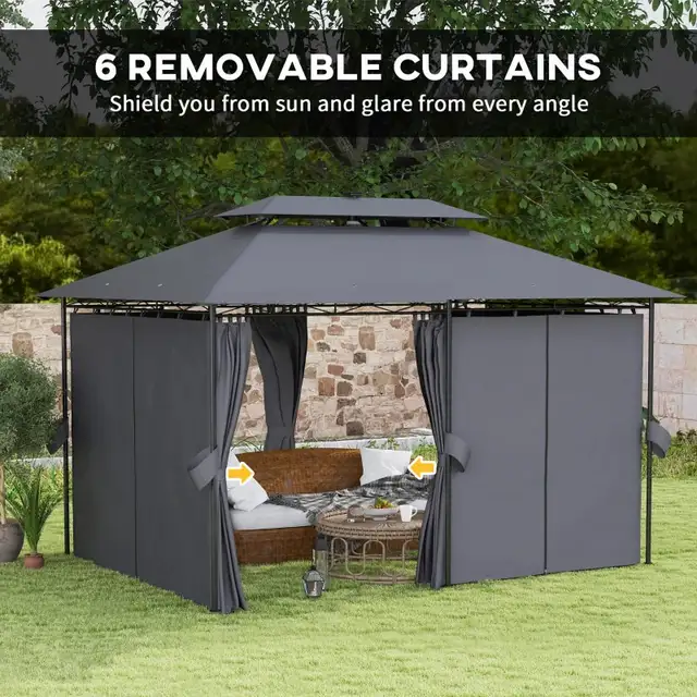 10' x 13' Outdoor Gazebo with Curtains and Solar-Powered LED Lig in Patio & Garden Furniture in Markham / York Region - Image 8
