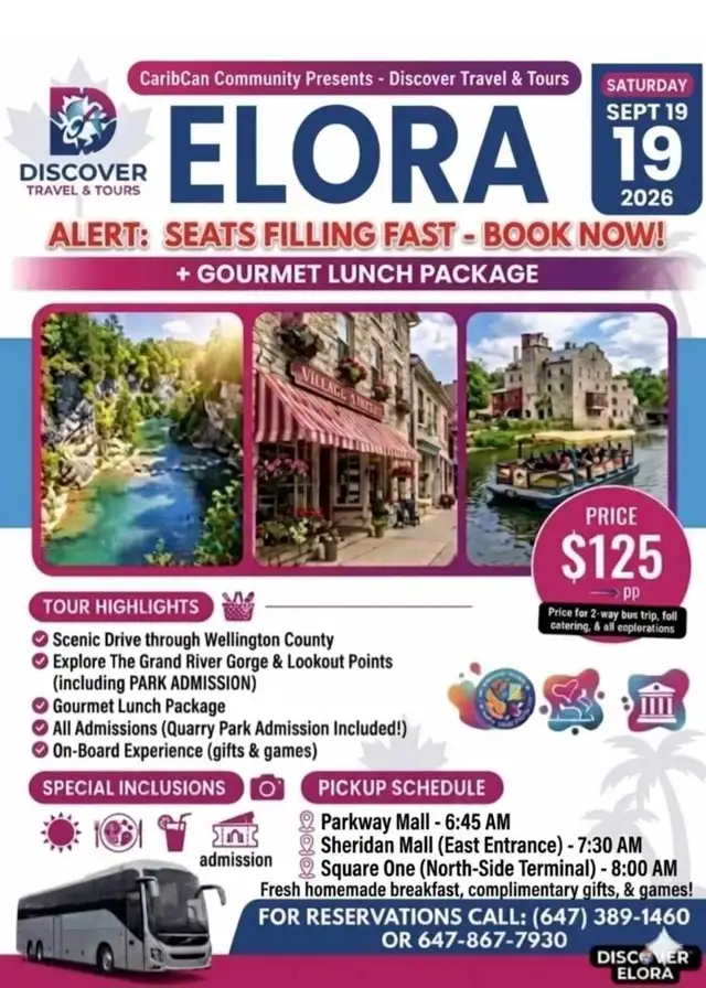 Bus Trip To ELORA this weekend Sept 19