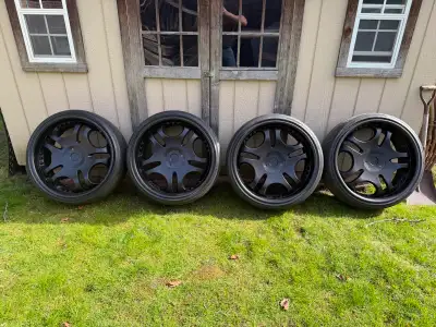 These wheels have been refinished in satin black 24x10 5x127 and 5x139.7 bolt patterns . Tires are 2...