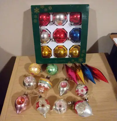 Lot of Vintage Glass Christmas Ornaments, View more