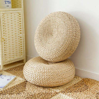 Japanese Style Straw Futon Knitted Round Seat Cushion Natural