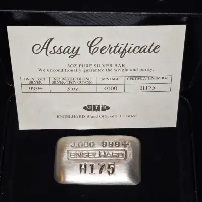 Engelhard 3 oz Pure Silver Bar, View more