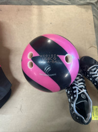 Woman’s bowling ball and shoes 