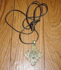 Vintage Brass Celtic Knot Pendant Leather Necklace