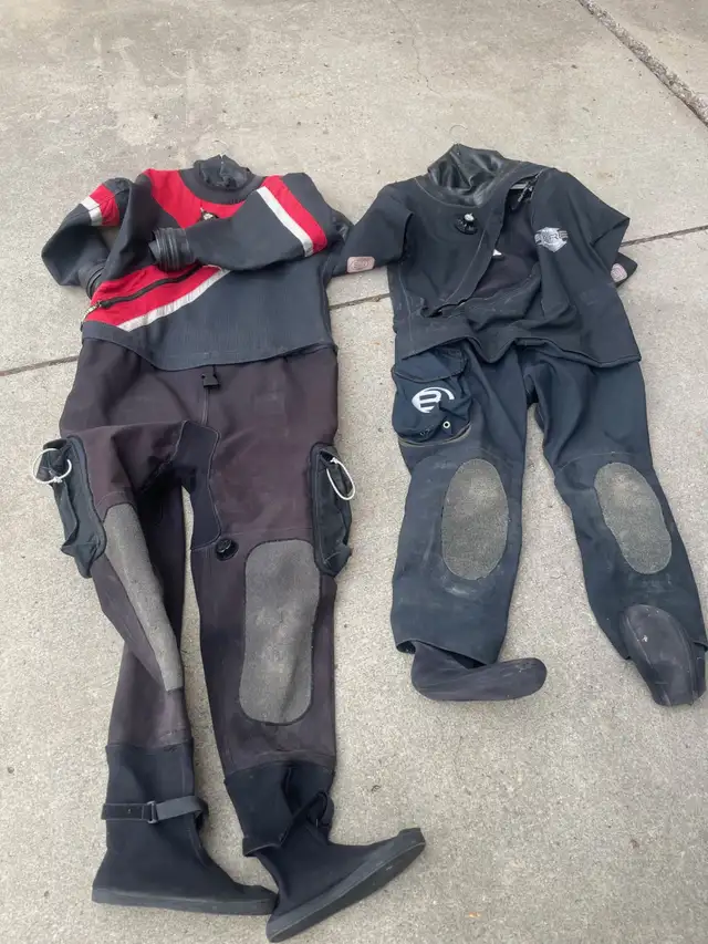 13 scuba diving drysuits, underwear and accessories63611958457347121
