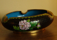 Stunning Vintage Brass Enamel Hand Painted Ash Tray