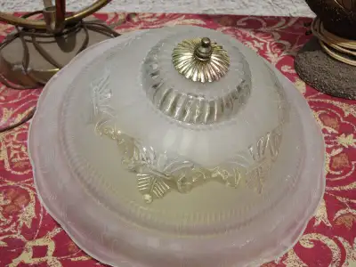 Semi-flush ceiling fixture with cut glass shade., View more