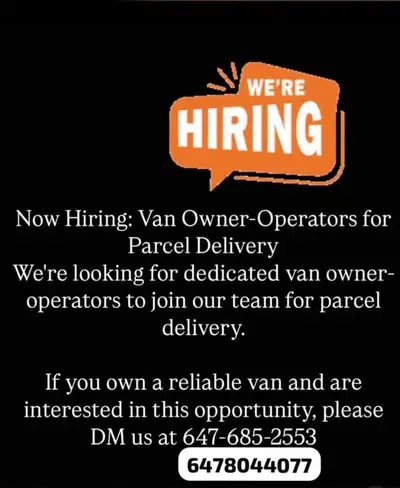 Hiring Van owner operator for Parcel delivery, View more