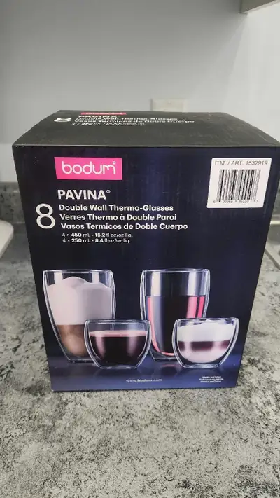 Bodum Pavina Thermo Glass Set Double wall insulated 4x 450ml 4x 250ml 8 glasses total Brand New in b...