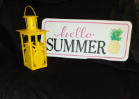 Hello Summer Sign and Pineapple Lantern