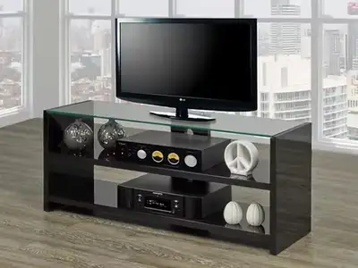 Modern TV Stand 55” | Glass Top + Wooden Shelves | Only $130, View more