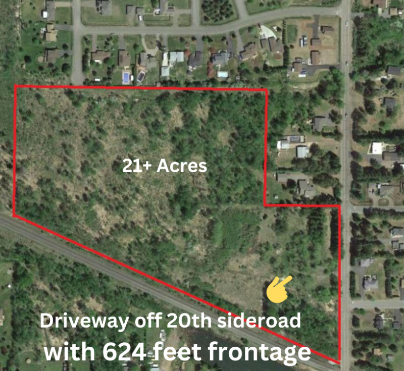 Rare 20th Side Road lot, over 21 Acres + 624 feet frontage Land for