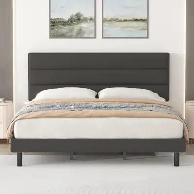 NEW Queen Size Bed Frames w/ Headboard Upholstered platform bed, View more