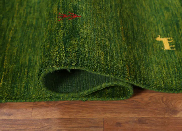 Green, wool Gabbeh rug with geometric figures, designs in Rugs, Carpets & Runners in Ottawa - Image 2
