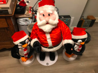 Rare Gemmy Animated 3 Piece Band Dancing Santa and Penguins