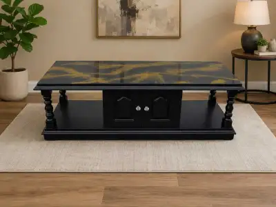 Modern Black & Gold Resin TV Stand ✨ Upgrade your living room with this handmade luxury TV stand fea...