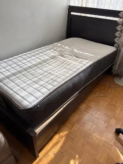SINGLE BED WITH HEADBOARD & MATTRESS, View more