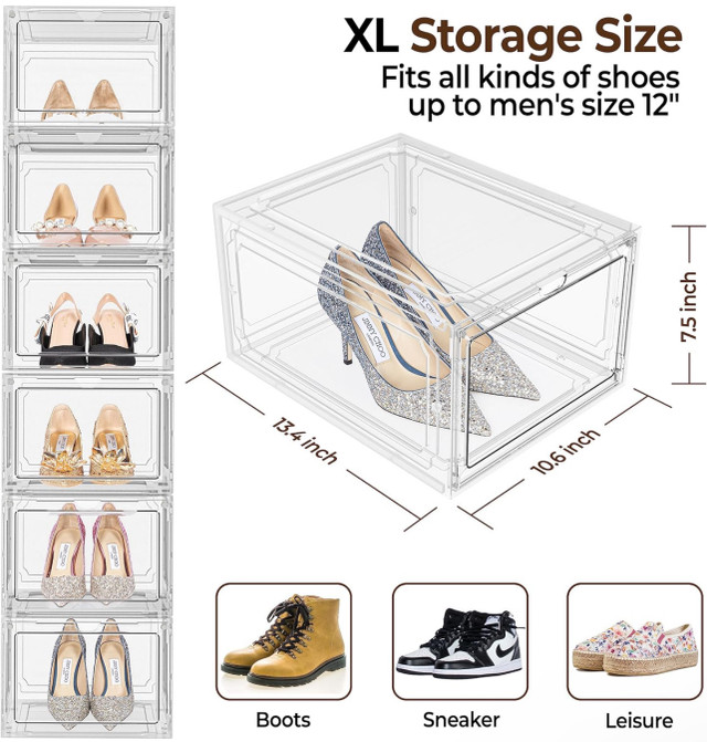 6 Pack Large Clear Plastic Shoe Boxes (13.4" x 10.6" x 7.5") in Other in Mississauga / Peel Region - Image 2