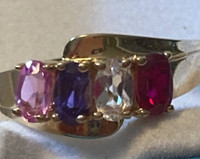 Family Birthstone Ring' 6 1/4Ruby, Cubic Zirconia, Amethyst and