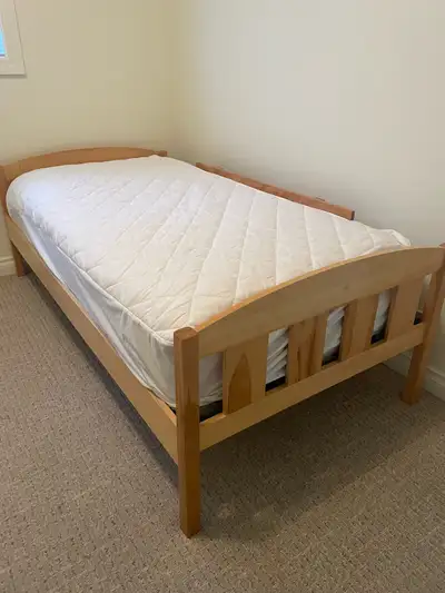 Pine single bed and new mattress , View more