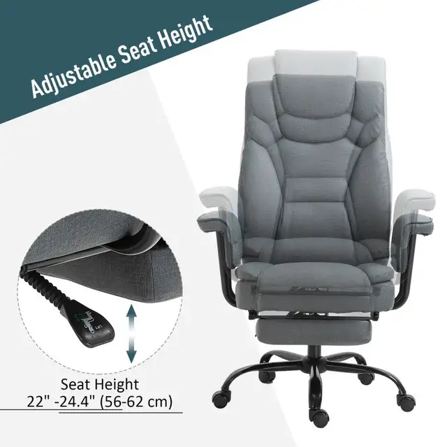 Swivel Reclining Office Chair with Ergonomic with Footrest, Grey in Chairs & Recliners in Markham / York Region - Image 6