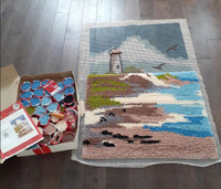 Bouquet Latch-Hook Light House pillow rug kit - has been started