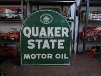 Quaker State tombstone double sided porcelain sign for sale