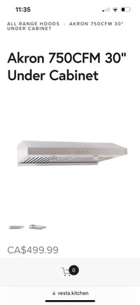 Brand New Vesta 750 CFM kitchen Range hood for wholesale.