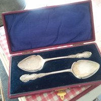 Pair Silver Plated Jam Spoons in Original Case, Circa 1890