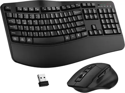 Wireless Keyboard and Mouse Combo, 2.4G Full Size Wave Keys Ergo, View more