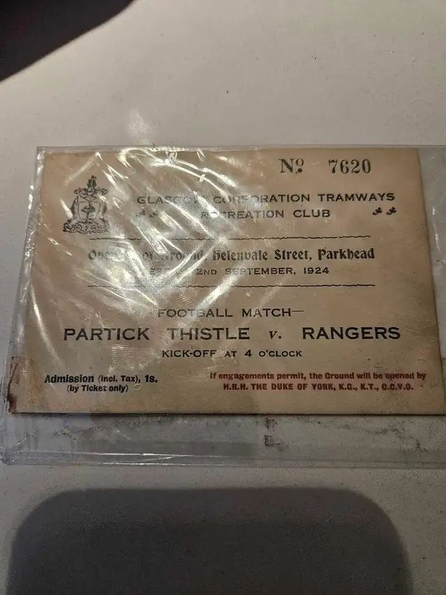 1924 parkhead opening day ticket. glasgow Celtic